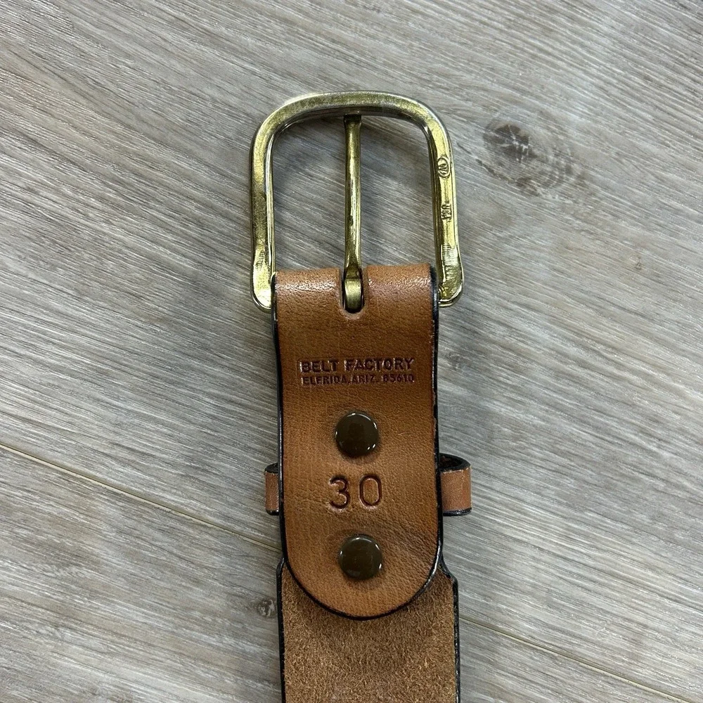 Belt Factory Brown Tooled Leather Belt Size 30 Horse Western Brass Buckle